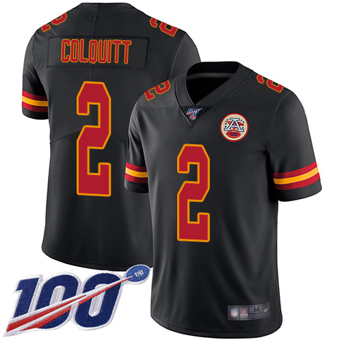 Men Kansas City Chiefs #2 Colquitt Dustin Limited Black Rush Vapor Untouchable 100th Season Football Nike NFL Jersey